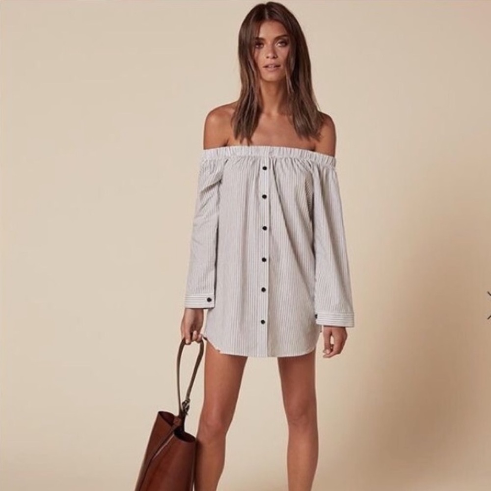 Reformation Banker Blue and White Pinstripe Dress - Picture 9 of 11
